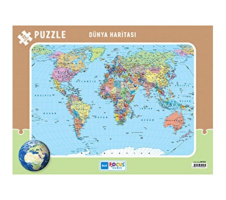 Blue Focus 72 Parça Dünya Haritası Frame Puzzle