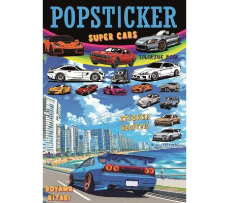 Süper Cars  Boyama Kitabı Popsticker